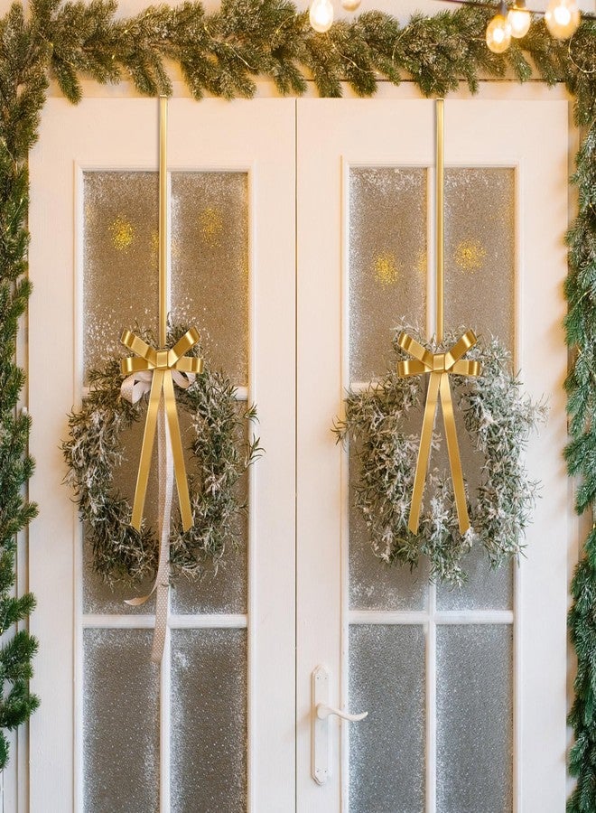 Otoolling 2 Pack Christmas Wreath Hangers for Front Door Christmas Decoration Metal Bow Door Wreath Hanger Front Gold Bow Garland Hooks Hanging Welcome Sign for Xmas Halloween Fall Decorations - Image 4